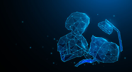 Wall Mural - Dentist treating patient, keeping teeth healthy, designed in a techno-graphic style and connected lines.