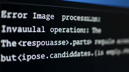 Image Processing Error Notification Displayed on Dark Computer Screen Technical System Failure Troubleshooting Analysis for Software and Hardware Maintenance Error Display