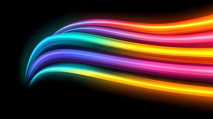 Wall Mural - this image showcases a dynamic, stylized abstract design featuring luminous, multicolored curved ban