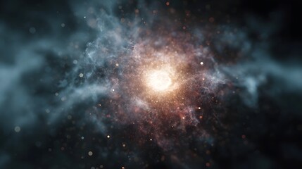 Wall Mural - a luminous cosmic nebula with glowing particles and ethereal gas clouds swirling around a bright cen