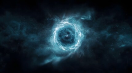 Wall Mural - a luminous blue energy vortex or portal swirls in the vast darkness of space surrounded by cosmic ne