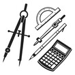 © Rabbi - Black drawing tools and calculator silhouettes compass protractor
