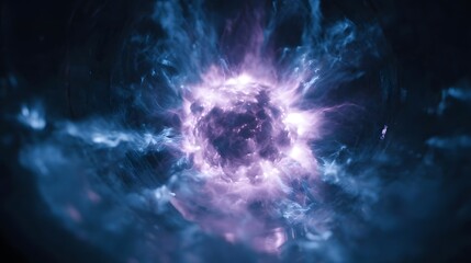 Wall Mural - luminous blue and purple plasma swirls around a bright energetic core evoking concepts of fusion ene