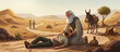 © PhotoGranary - The biblical parable of the Good Samaritan. A compassionate traveler stops to help an injured man on the roadside, while a priest and Levite ignore him. A powerful scene of mercy and kindness.