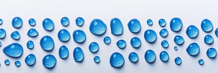 Wall Mural - Aesthetic Display of Captivating, Cool, Azure Water Beads Scattered on a Stark White Backdrop