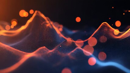 Abstract particles forming a digital wave in cyberspace