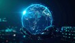 © photostockatinat - A technological representation of earth held within a hand, showcasing digital connection and the planet's data networks.