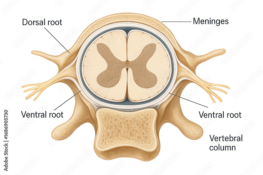 Spinal Cord Anatomy Illustration: Showing Dorsal and Ventral Roots ...