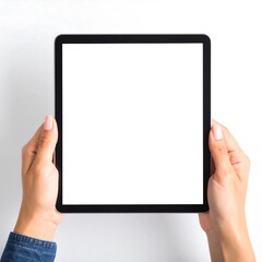 Hands holding a blank tablet