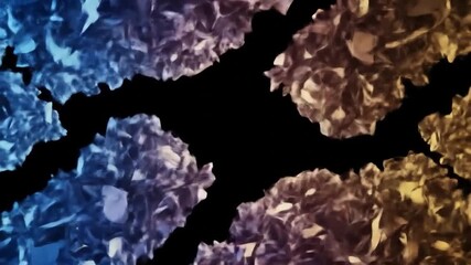 Abstract Crystal Formation: Dynamic Blue and Gold Geometric Shapes on Black