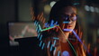 © stockbusters - Evening professional trading currencies closeup. Trends mirrored in spectacles