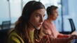 © stockbusters - Technical support woman speaking client in office portrait. Specialist talking