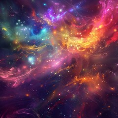 Wall Mural - Surreal cosmic abstract background with glowing galaxies, vibrant colors, dreamy space art.