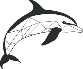 Wall Mural - Black and white geometric dolphin silhouette illustration with triangular pattern design