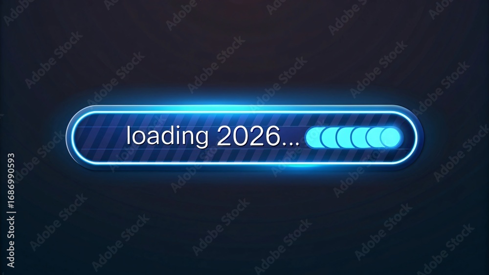 Loading 2026 Background Loading 2026: A futuristic progress bar illuminates the arrival of 2026 ...