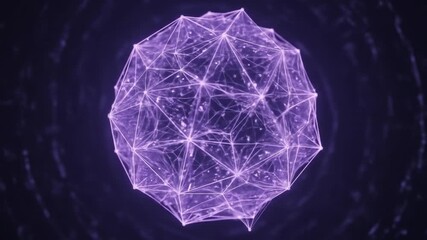 Abstract Purple Geometric Polygon Structure with Futuristic Tunnel in Dark Background Digital Art Glow Effect Presentation Style Decorative Conceptual Element
