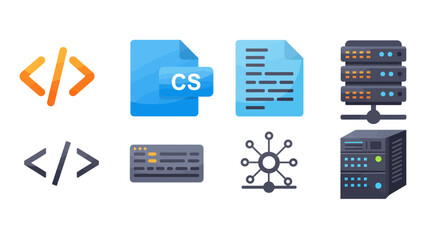 Illustrative data server and system architecture representation with coding symbols