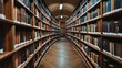 © zeni - Winding library aisle, filled with antique books