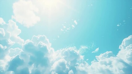 Wall Mural - a plane soars through the clouds on a clear day, ideal for use in travel or aviation-related project