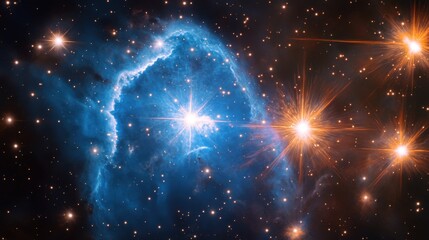 Wall Mural - stars in a nebula, blue, flare, sinister, ominous, quiet