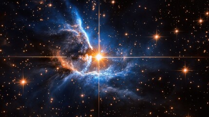 Wall Mural - stars in a nebula, blue, flare, sinister, ominous, quiet
