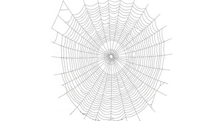 Detailed image of a spiderweb, showcasing intricate radial and spiral lines against a white background, symbolizing nature's artistry and delicate structure, perfect for design or educational purposes