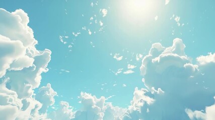Wall Mural - a plane soars through a cloudy blue sky with fluffy white clouds