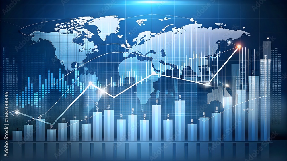 Abstract financial growth background with rising bar and line graphs ...