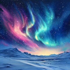 Wall Mural - Magical aurora borealis dancing across star-filled winter sky high resolution picture