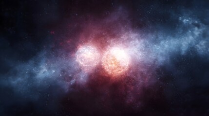 Wall Mural - two bright celestial bodies merge with a powerful burst of cosmic energy in a vibrant nebula