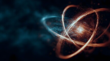 Wall Mural - abstract glowing atomic nucleus with luminous electron orbitals swirling dynamically representing qu