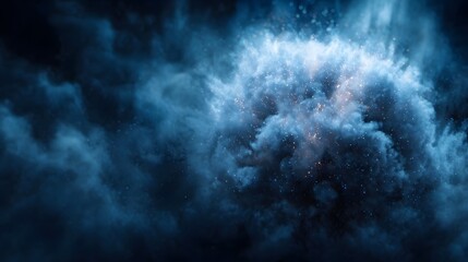 Wall Mural - a dynamic abstract visualization of a high energy blue explosion featuring glowing particles and swi