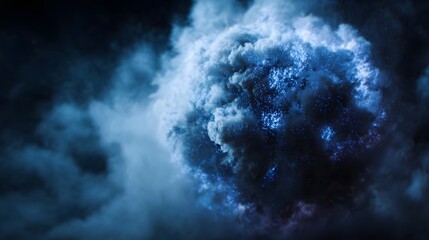 Wall Mural - vibrant blue energy explosion amidst swirling smoke and glowing particles