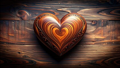 Heart-shaped wooden object on rustic wood