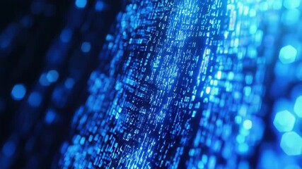 Programming code flowing on digital display in blue colors