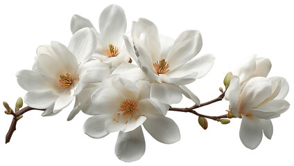 Magnolia flowers on a branch isolated on transparent background, close up view