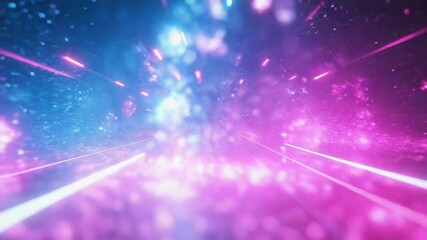 Wall Mural - flying through digital neon space with glowing particles and light trails