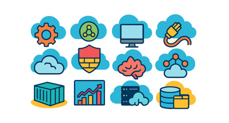 Wall Mural - Cloud computing line icon set. network, security, internet technology icons collection