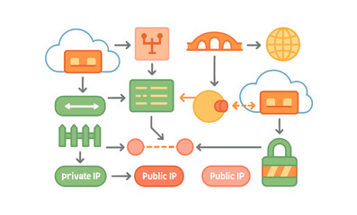 Wall Mural - Network diagram icon set in flat style. connectivity, technology illustrations collection.