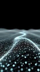 Wall Mural - abstract representation of digital connections through waves and dots in blue and black background
