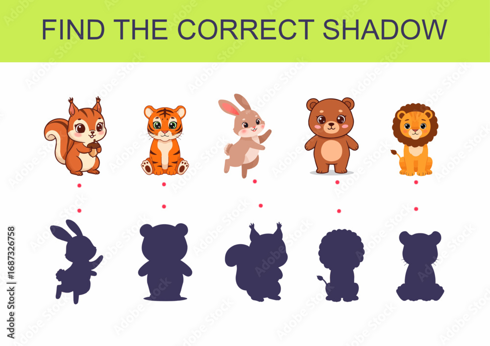 Cartoon animals with shadows for a matching game illustration Stock ...