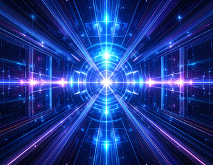 Canvas Print - mesmerizing abstract background showing digital light tunnel. this blue future technology concept ev