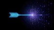 © FimCraft - A glowing blue arrow pierces a digital with purple energy against a black background, symbolizing precision, focus, and achieving goals in technology.