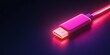 © Oksana - Futuristic 3D render of a USB or HDMI connector glowing with neon pink light on a dark surface, ideal for technology blogs, IT service sites, or presentations on connectivity and data transfer.
