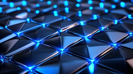 A blue background with a pattern of squares and triangles