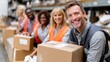 © pvl0707 - Team of warehouse workers smiling while handling packages during a busy day in a distribution center