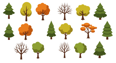 Flat tree icon set: seasonal variations in nature design