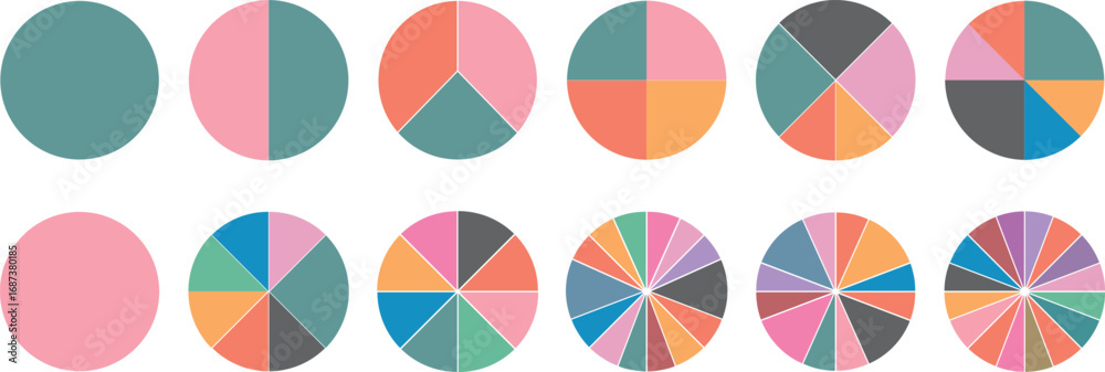 Color Pie Chart Icons Set, Circular Infographic Segments, Wheel Diagram ...