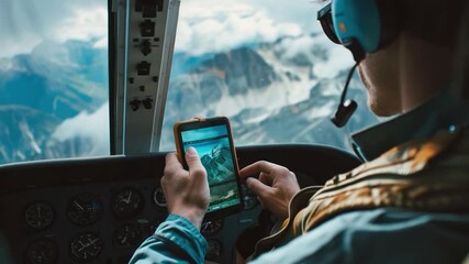 Wall Mural - a person sitting in an airplane cabin, focused on their mobile device