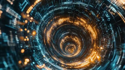 Wall Mural - digital wormhole spinning through cyberspace with data stream